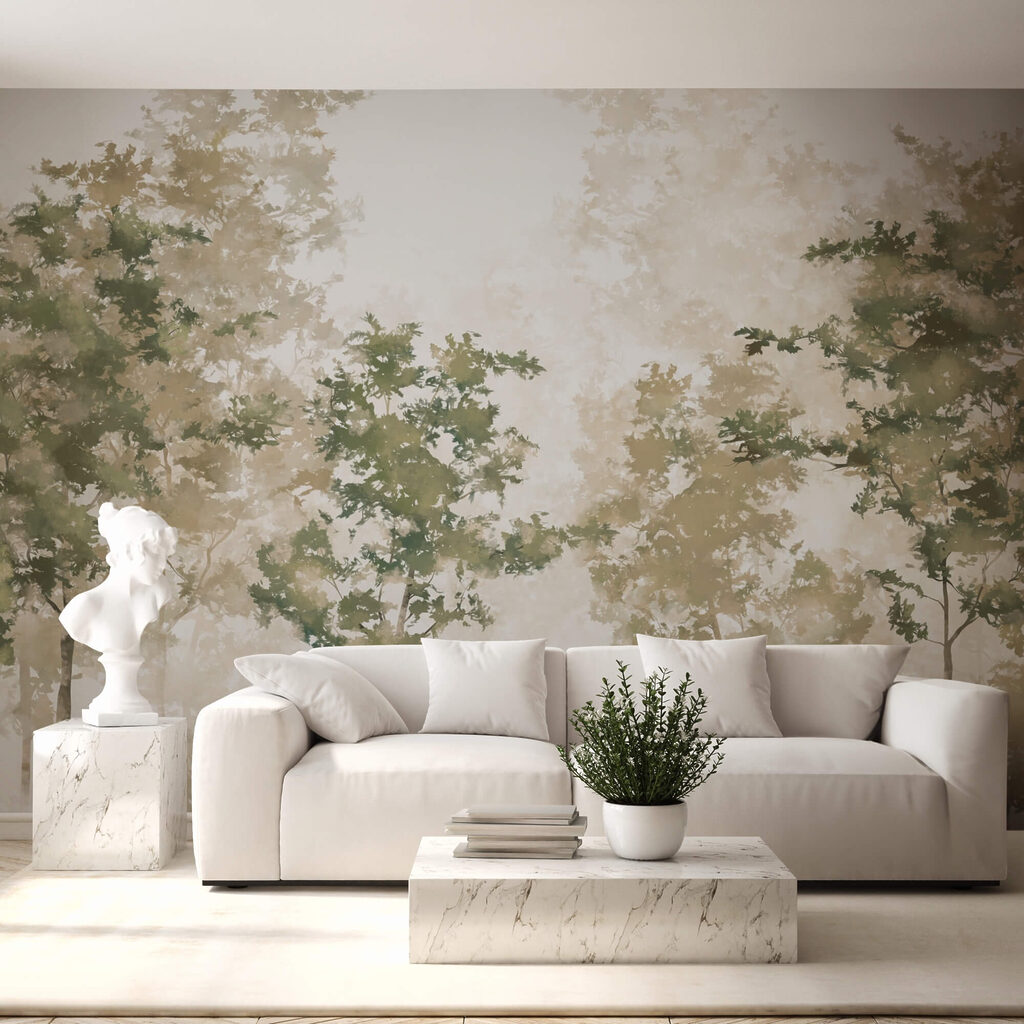 Trees behind pale mist — interior 1
