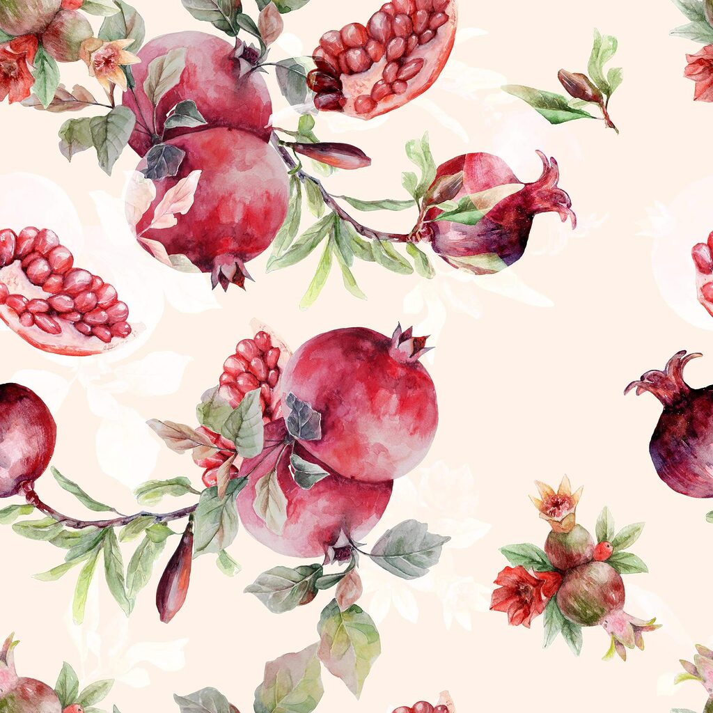 Pomegranates among blossom — full design