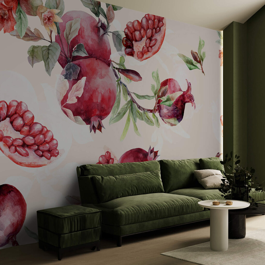 Pomegranates among blossom — interior 1