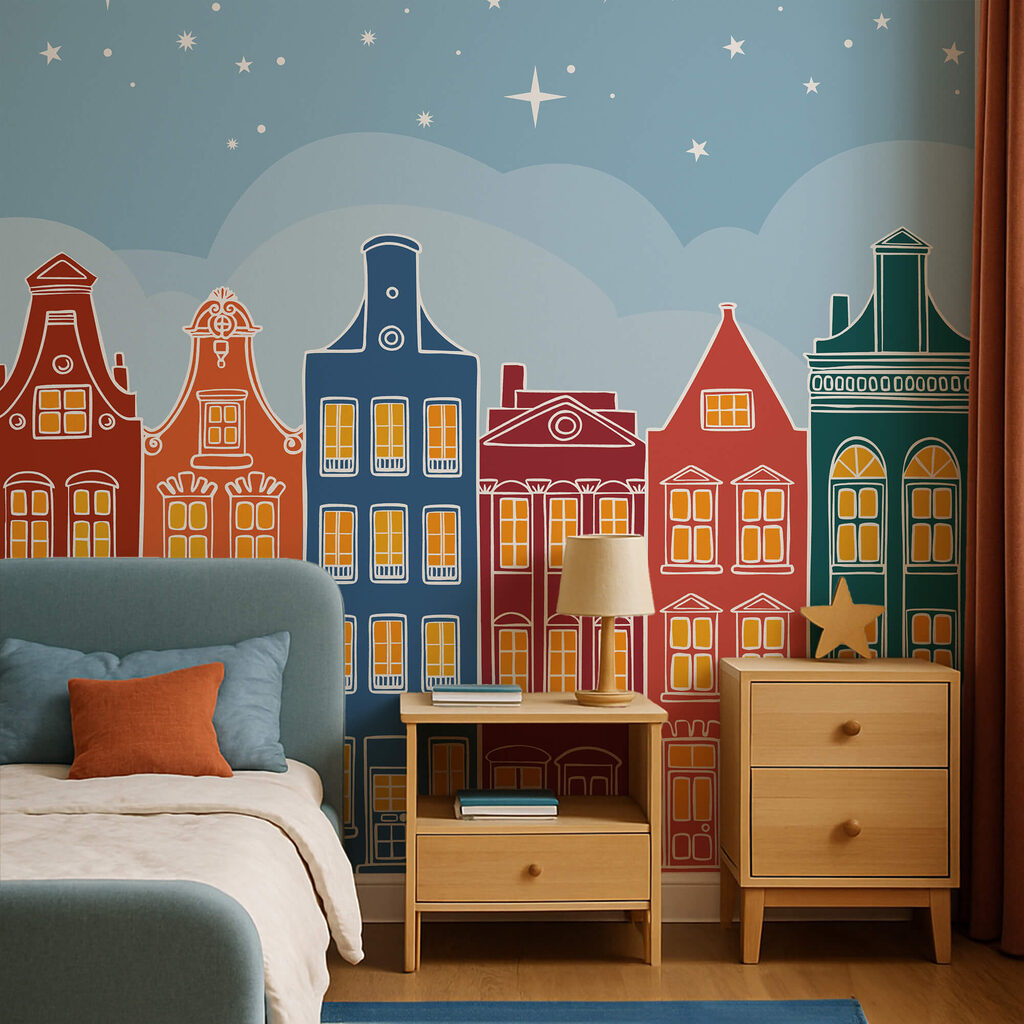 Colourful houses under stars — interior 1