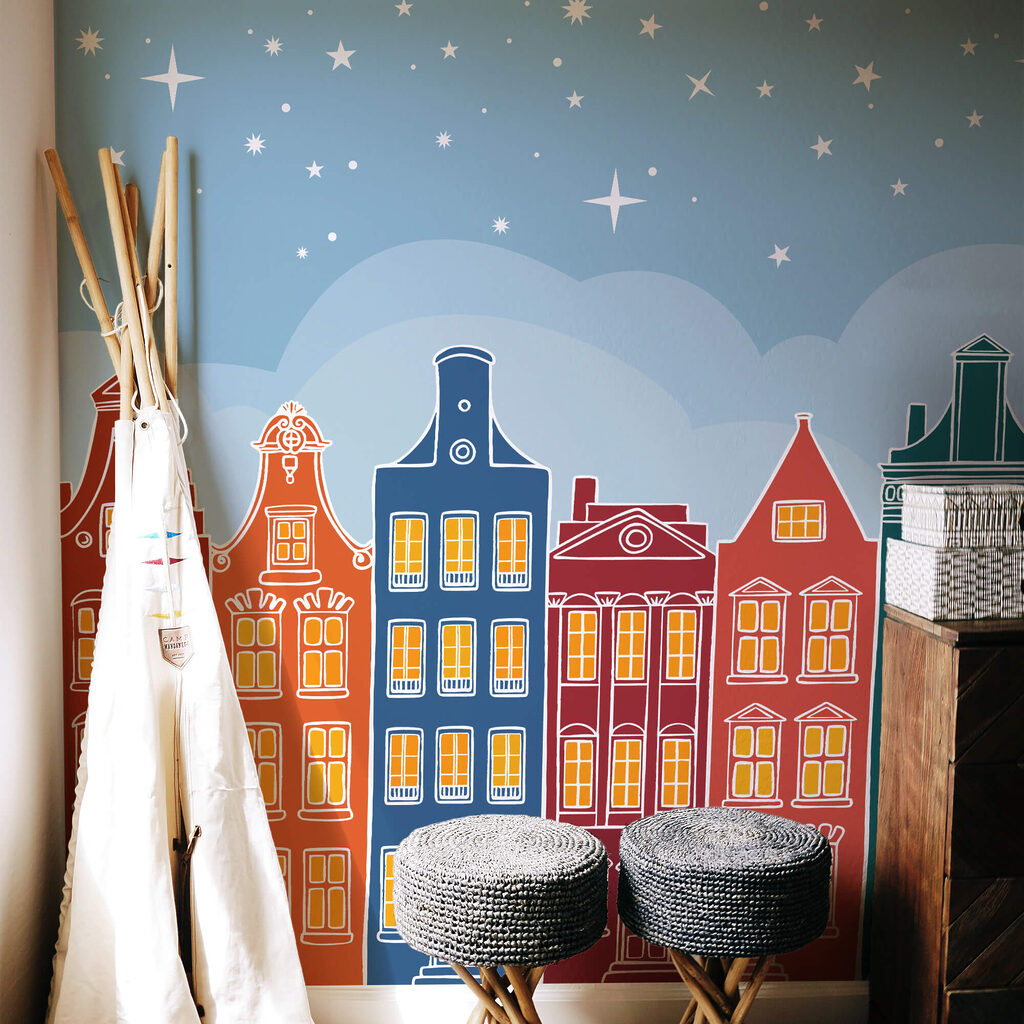 Colourful houses under stars — interior 2