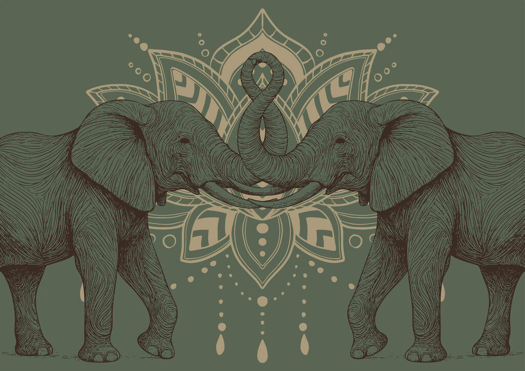 Elephants before an ornament — full design