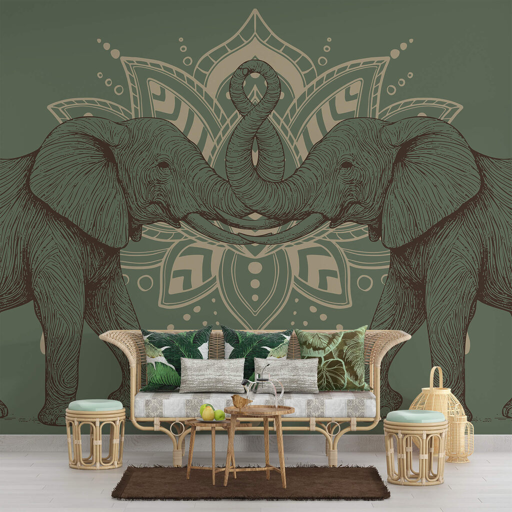 Elephants before an ornament — interior 1