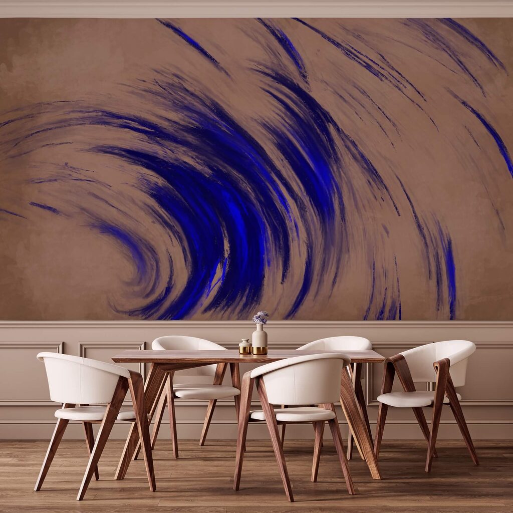 Blue brushstrokes turning — interior 1