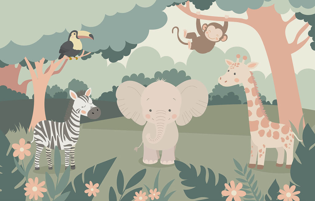 Jungle animals on grass — full design