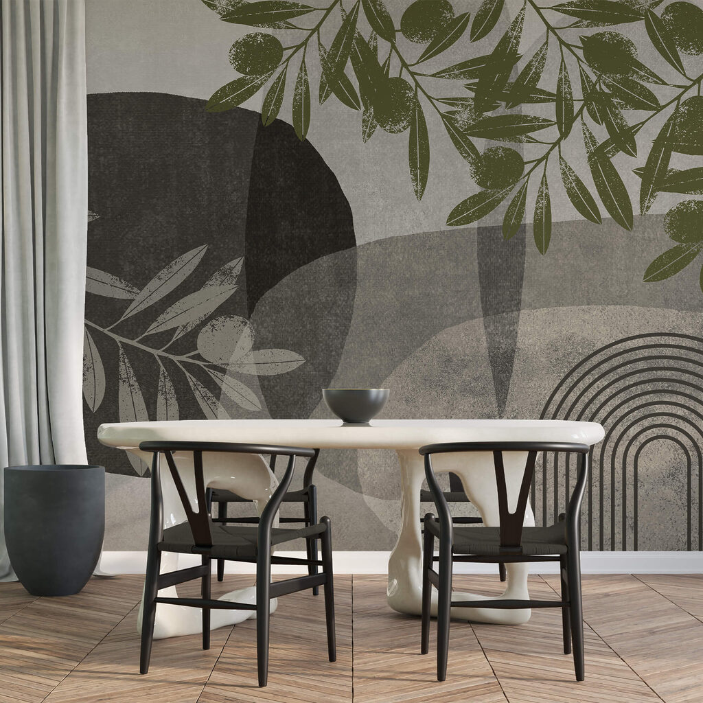 Leaves among abstract arches — interior 1