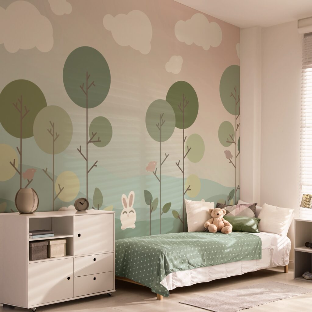 Rabbits among round treetops — interior 2