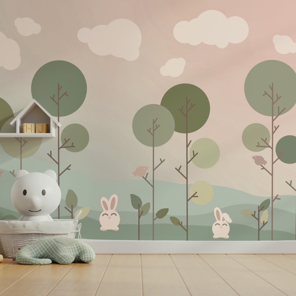 Rabbits among round treetops — interior 4