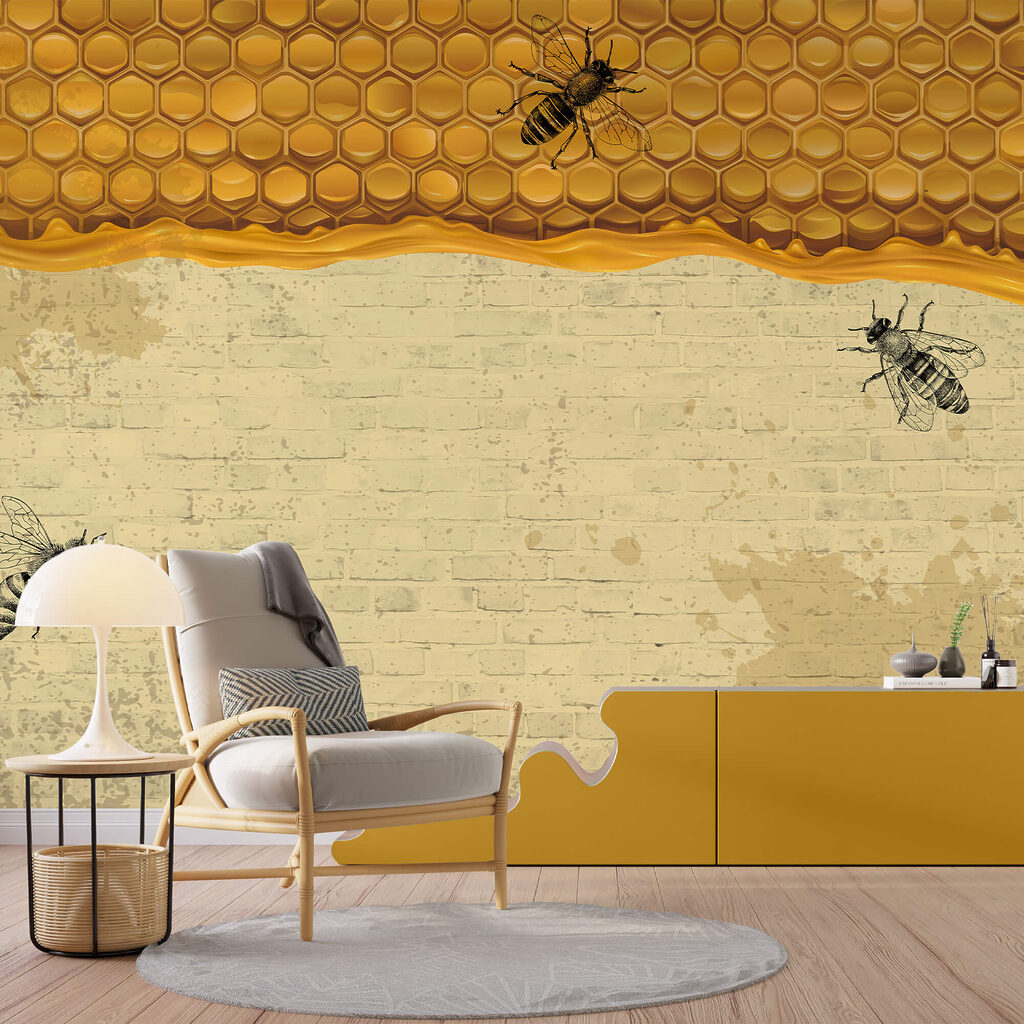 Bees beneath a honeycomb — interior 1