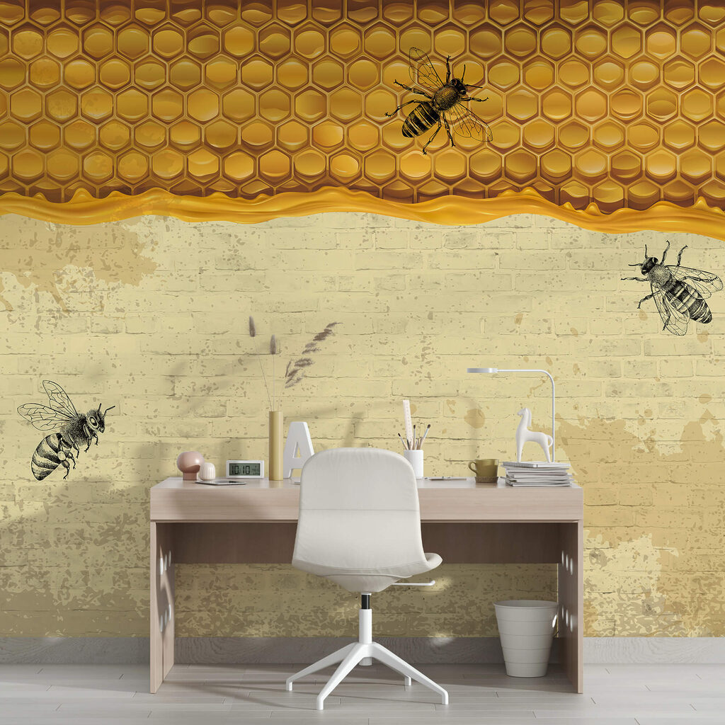 Bees beneath a honeycomb — interior 2