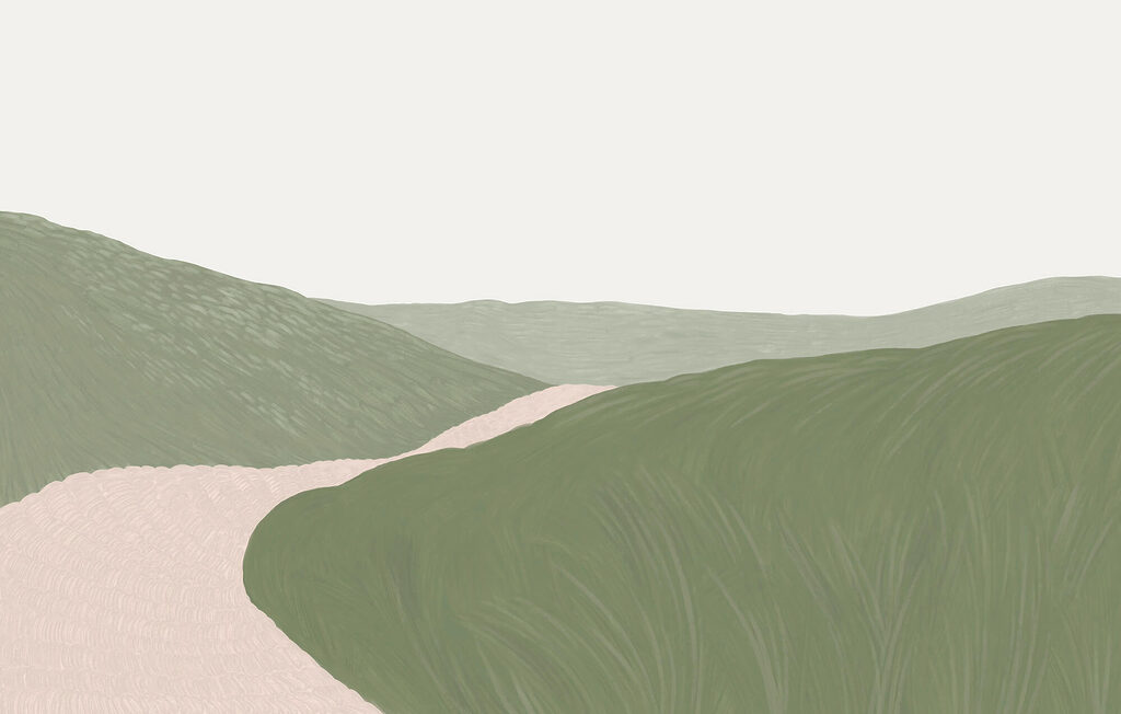 Path through drawn hills — full design