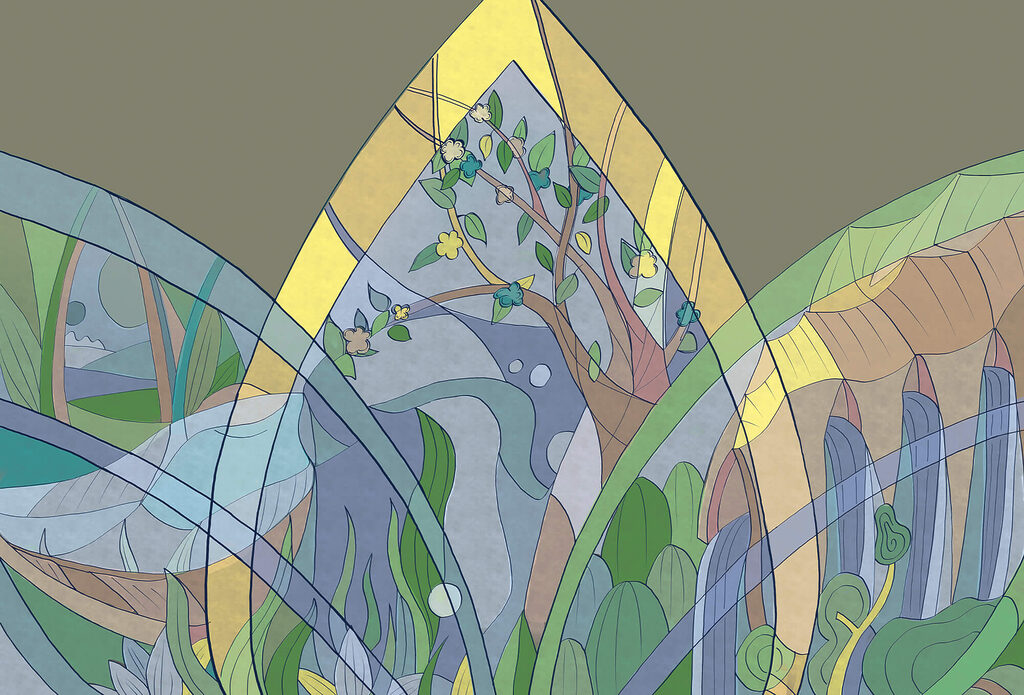 Woodland in stained-glass style — full design