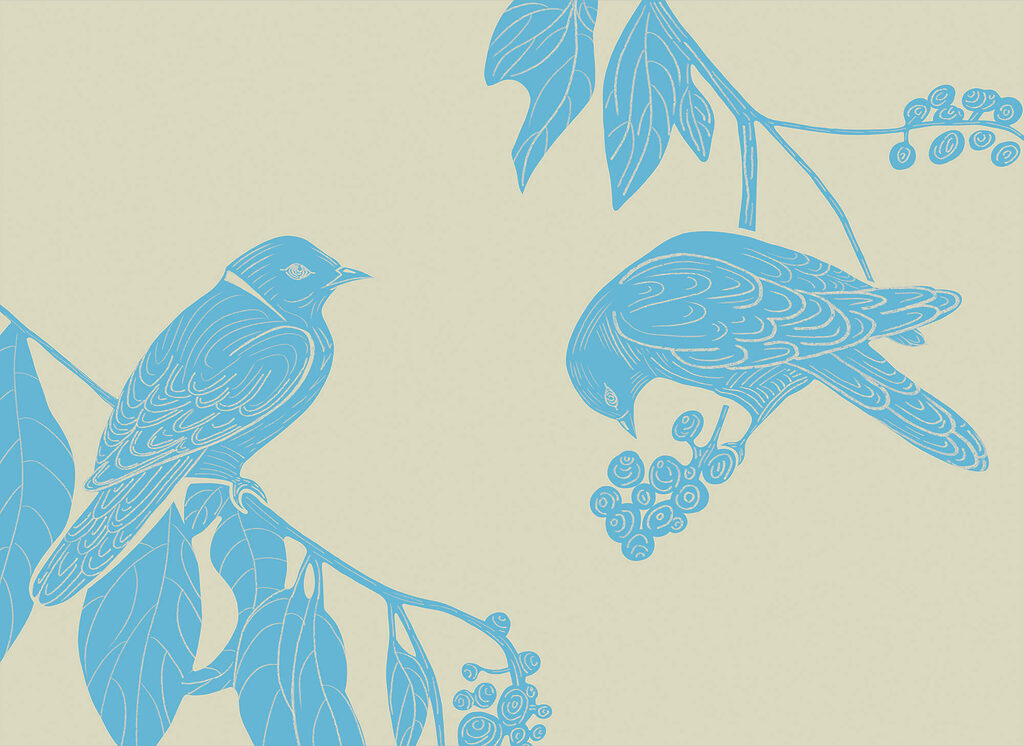 Birds on berry branches — full design