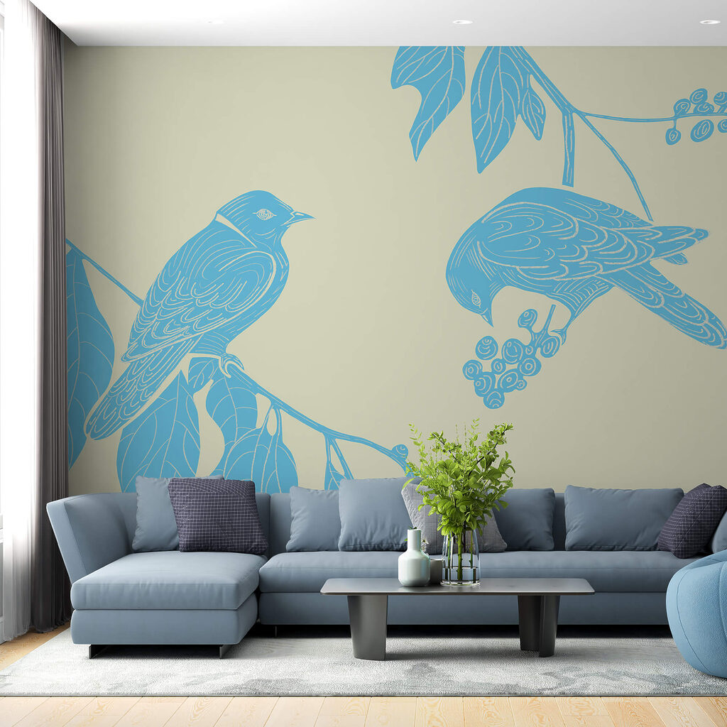 Birds on berry branches — interior 1