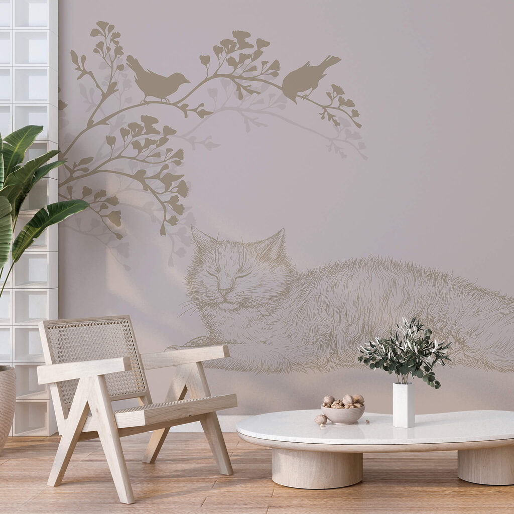 Sleeping cat under twigs — interior 2