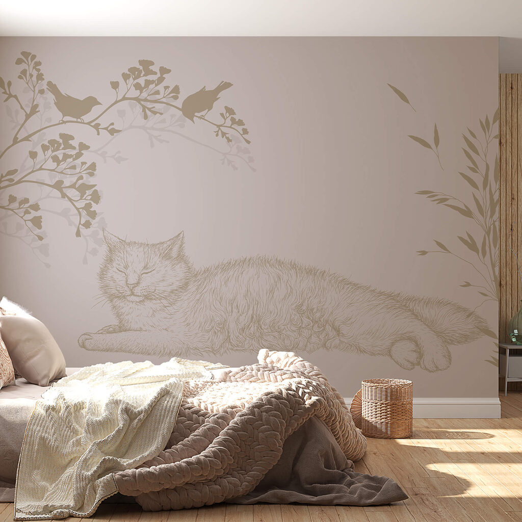 Sleeping cat under twigs — interior 1