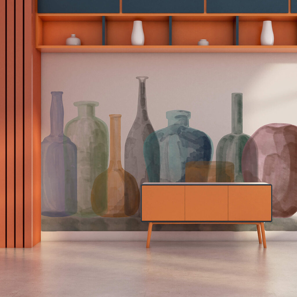 Bottles in Watercolour in an interior