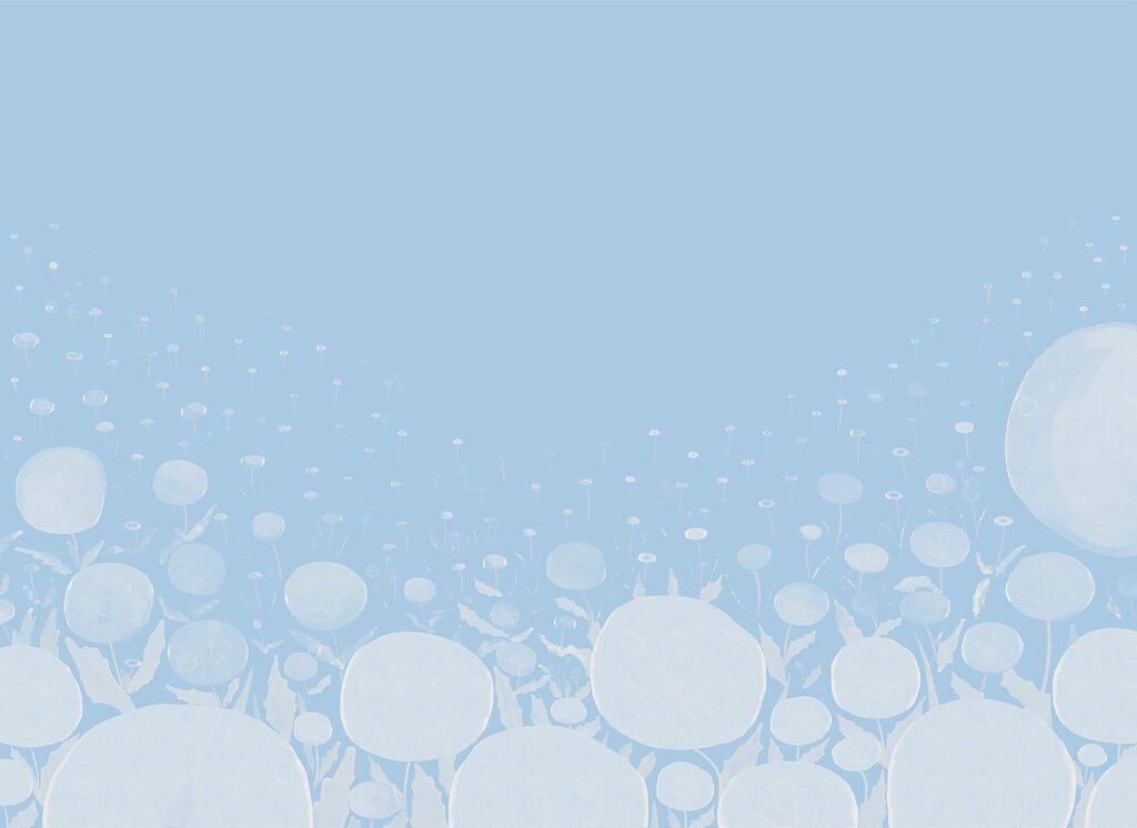 White circles on blue — full design