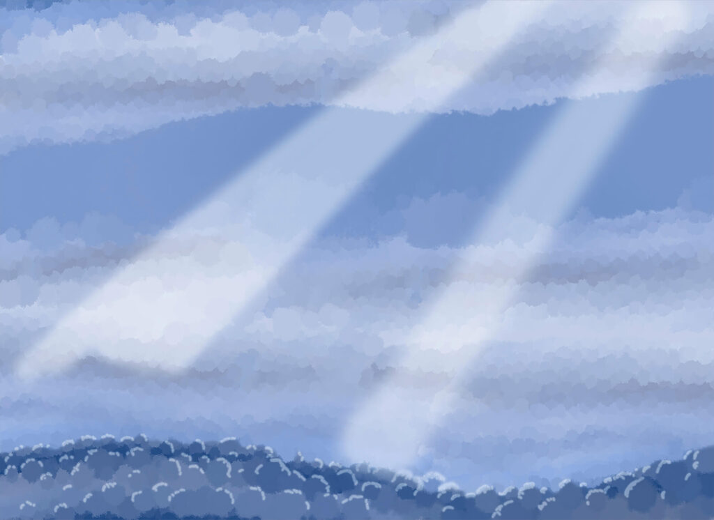 Light beams through clouds — full design