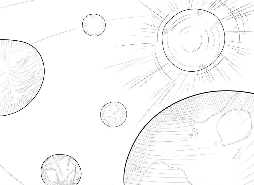 Planets in thin lines — full design