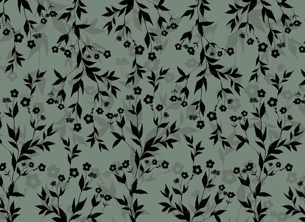 Black sprigs on grey-green — full design