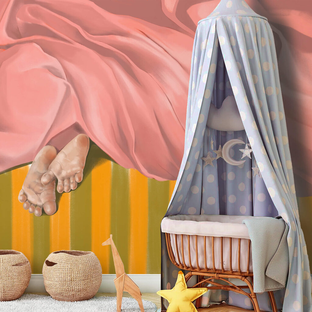 Feet under pink folds — interior 2