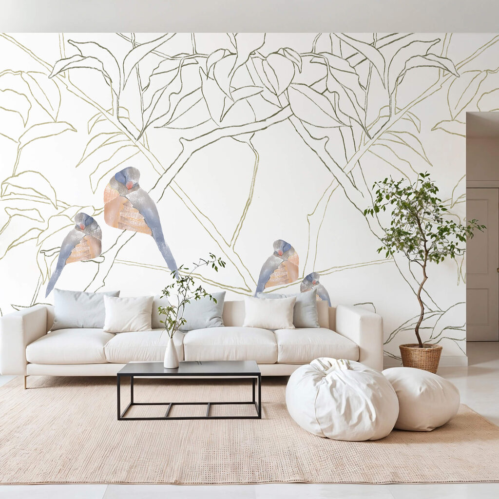 Birds among drawn branches — interior 1