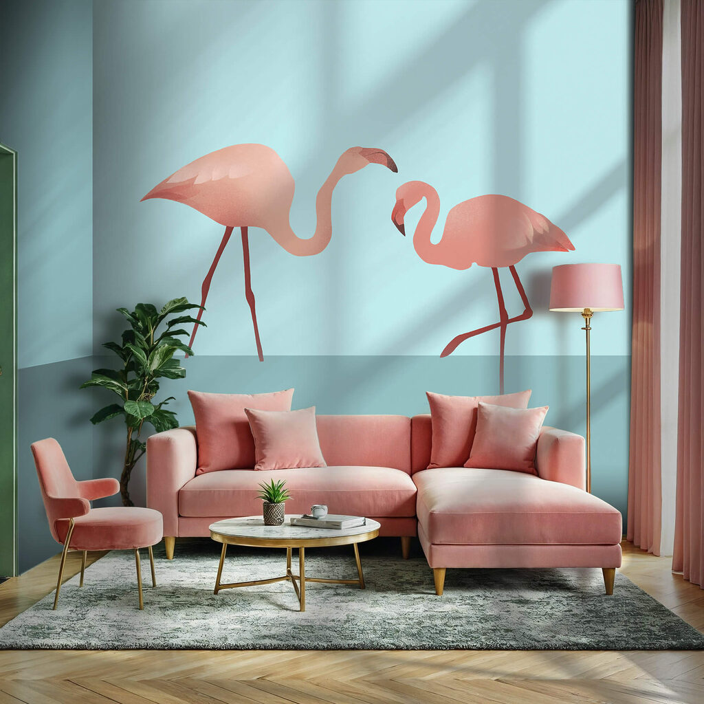 Flamingos on turquoise — interior 2