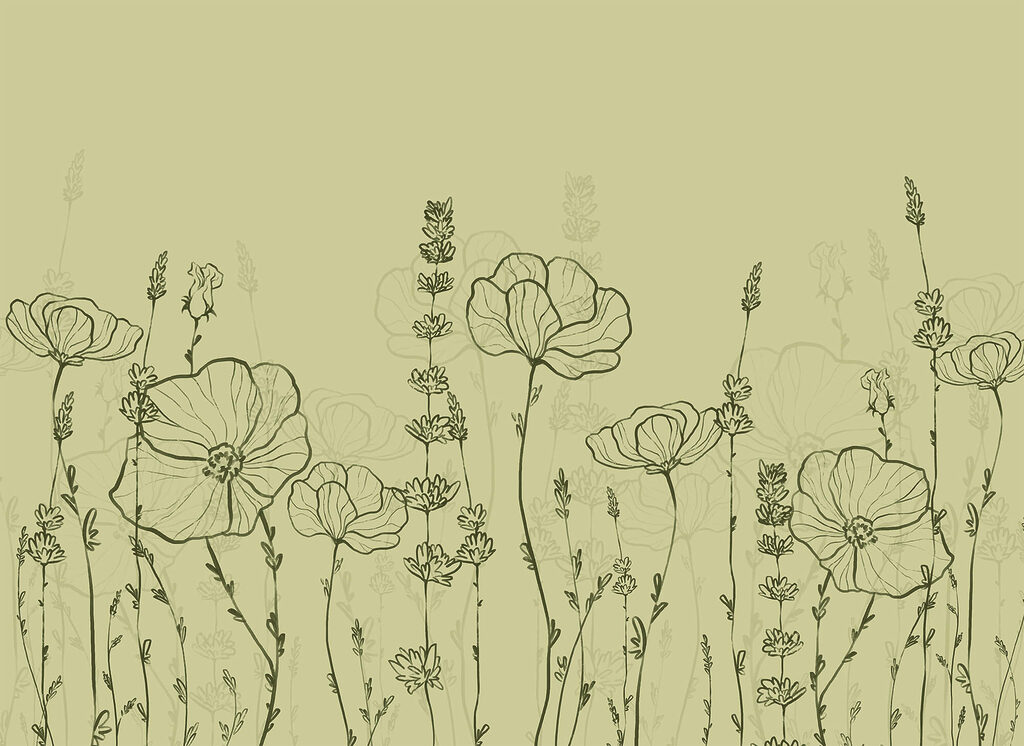 Flower outlines on olive — full design