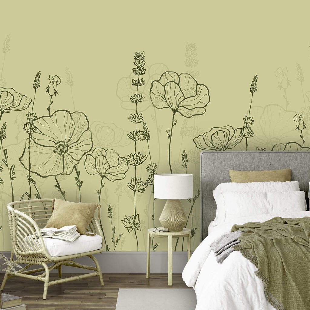 Flower outlines on olive — interior 1