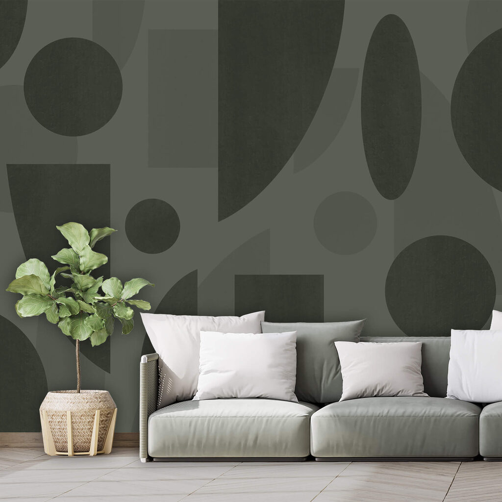 Dark shapes on olive — interior 2