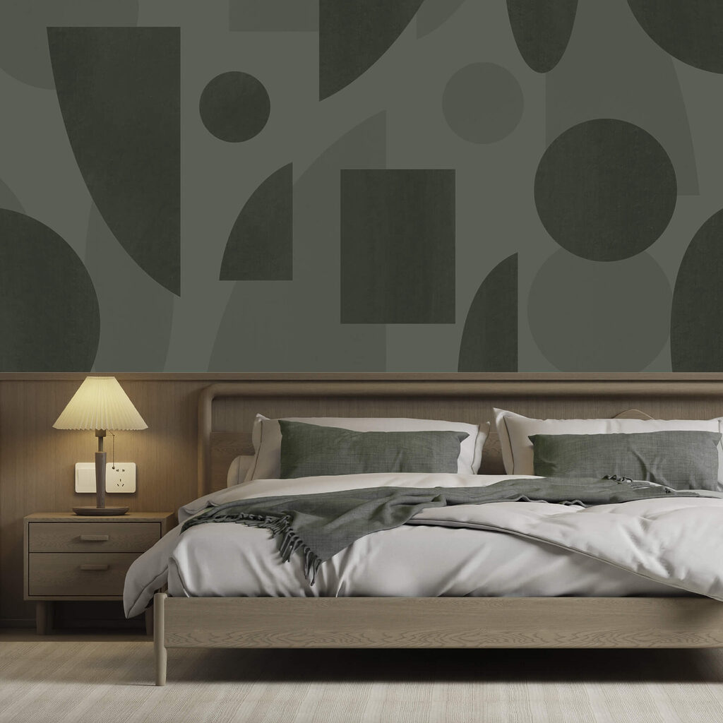 Dark shapes on olive — interior 1