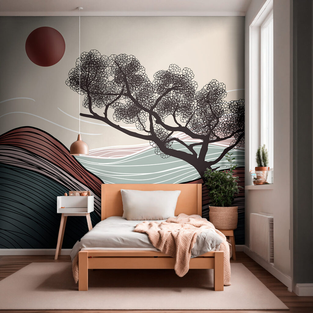 Tree above wavy lines — interior 1