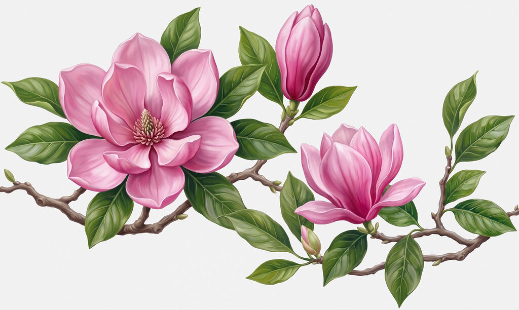 Pink magnolia branch — full design