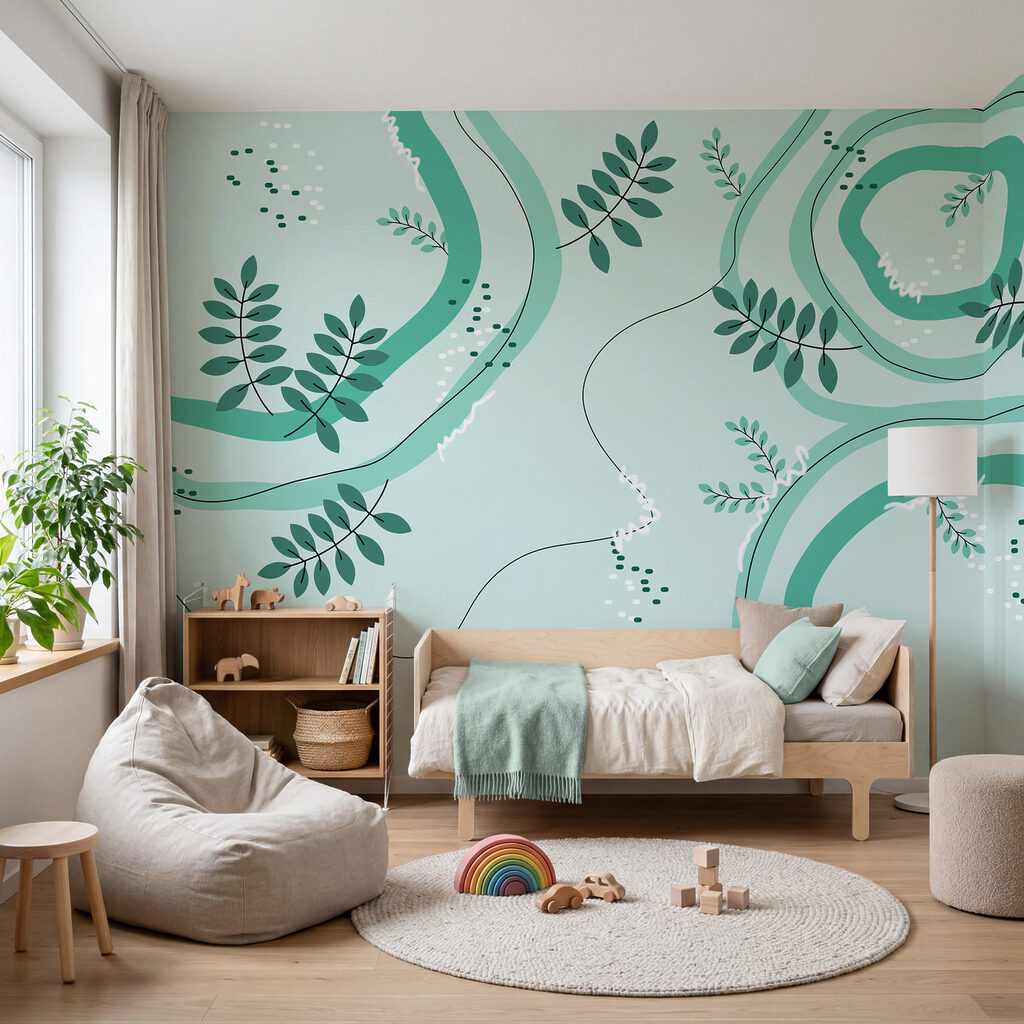 Leaves among brush swirls — interior 2