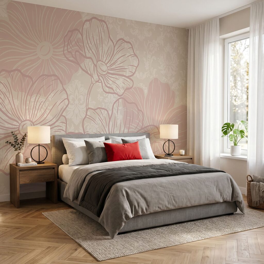 Pink flowers over ornament — interior 1