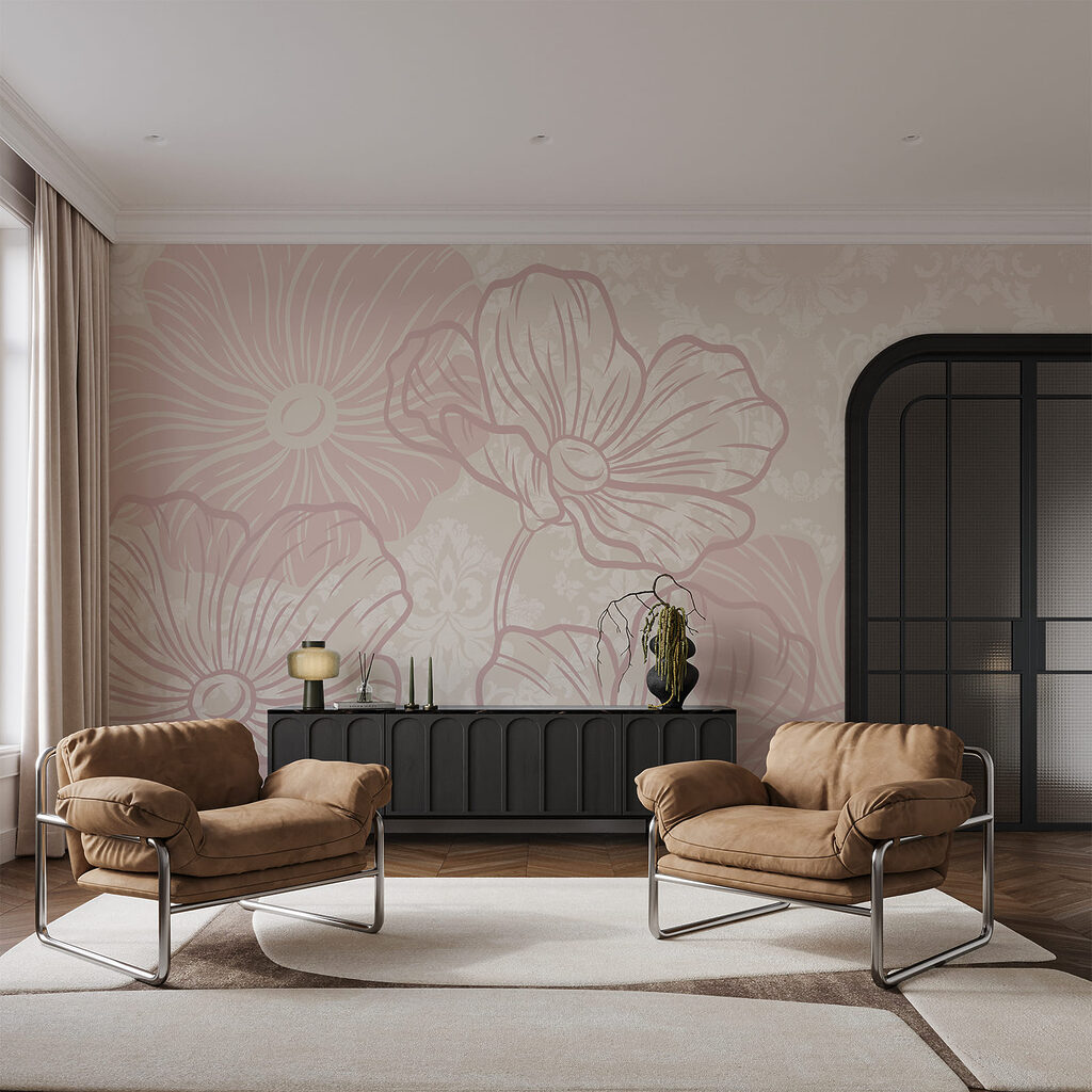 Pink flowers over ornament — interior 2