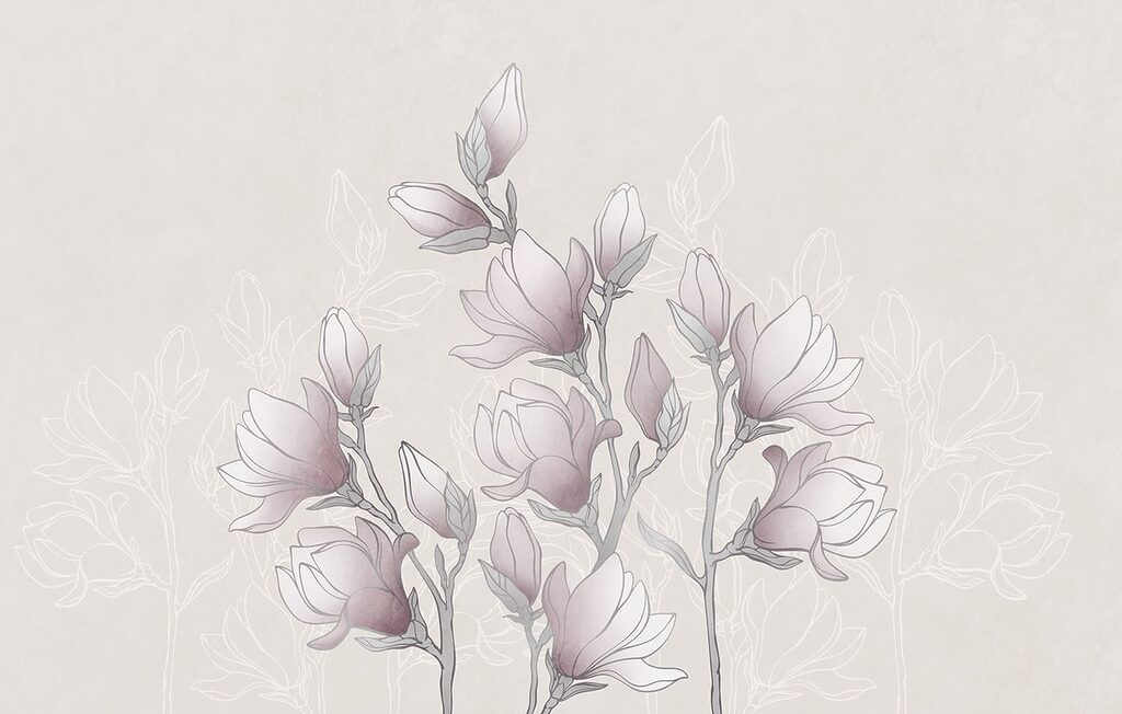 Blossom branch in lines — full design