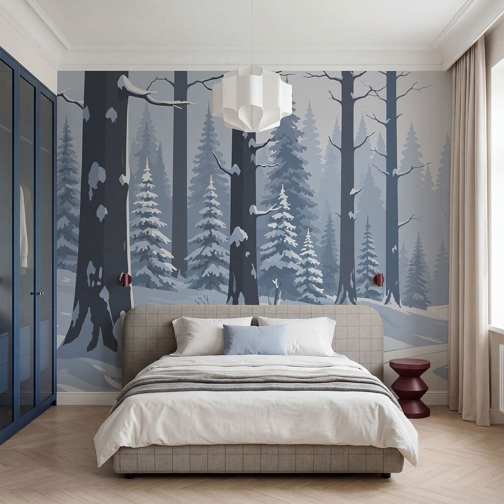 Path between snowy pines — interior 2