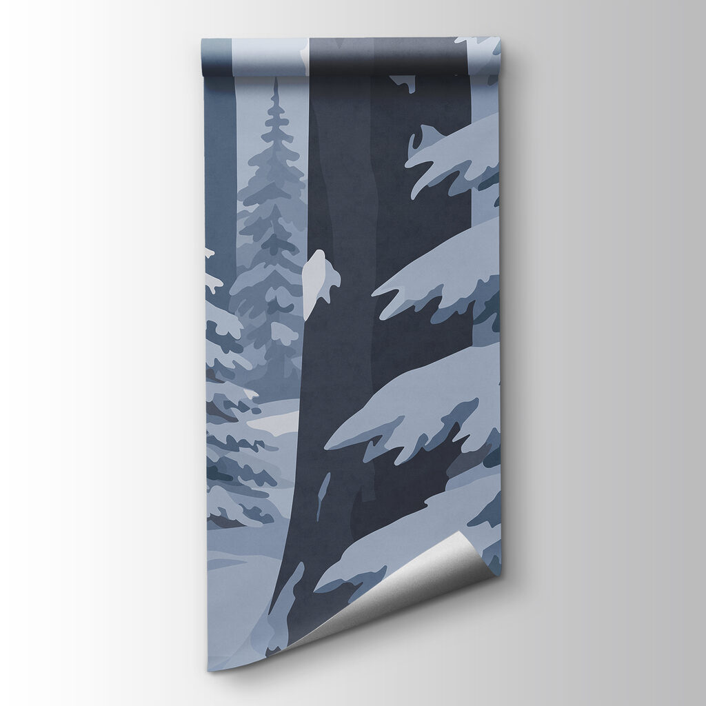 Path between snowy pines — product view