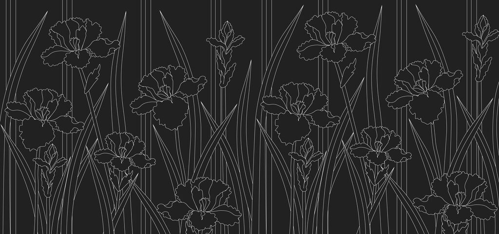 Irises in line drawing — full design
