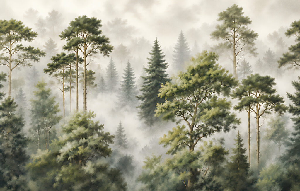 Conifers in mist — full design