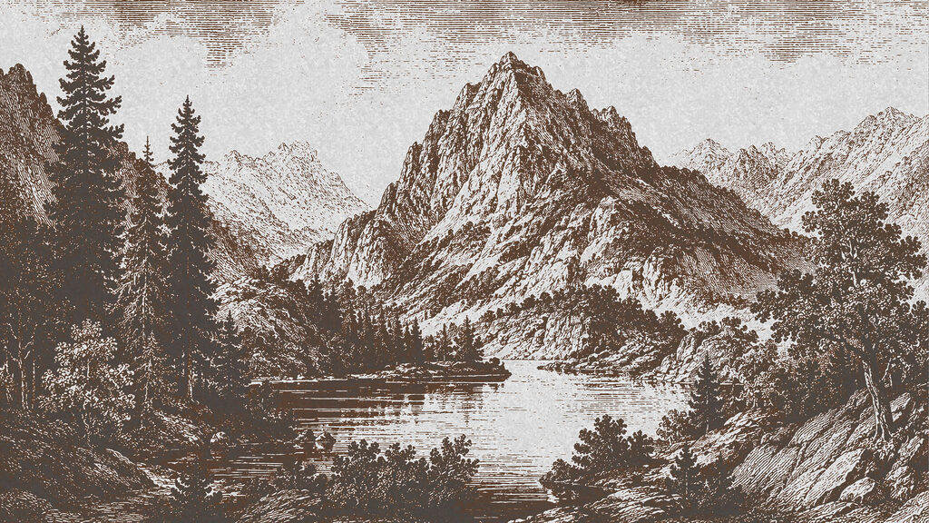 Mountain Lake Engraving — full design