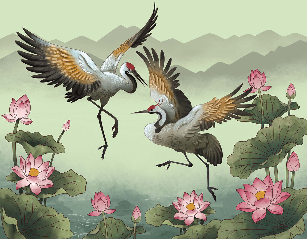 Cranes Over Lotus — full design