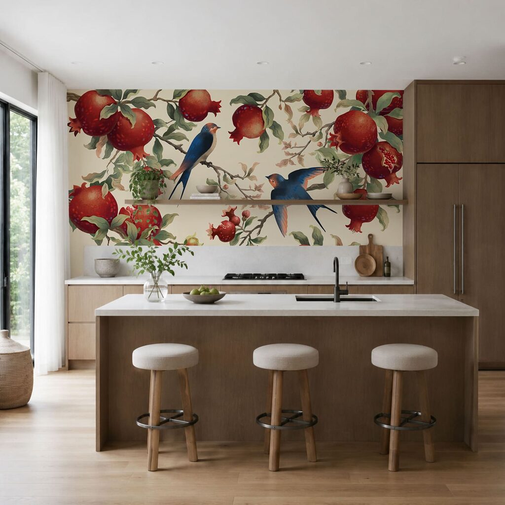Birds and Pomegranates in an interior