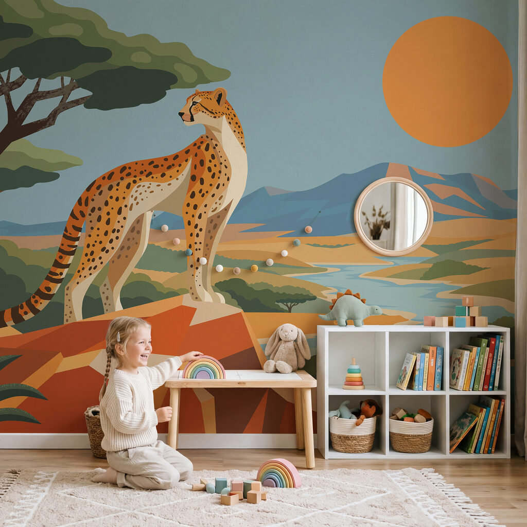 Cheetah at Sunset in an interior