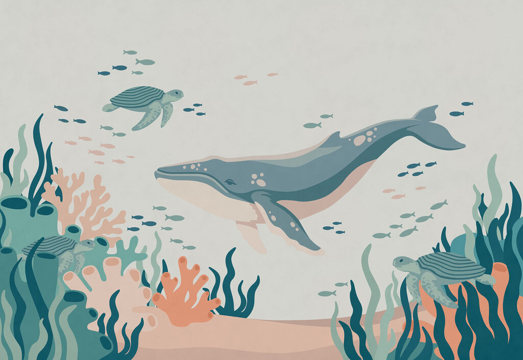 Whale and Turtle Journey — full design