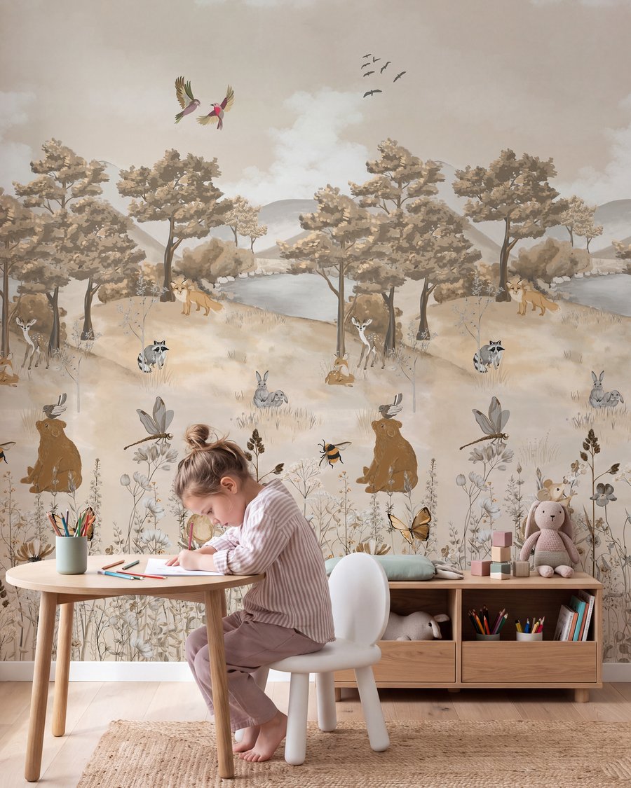 Woodland friends in soft sand tones — interior 2