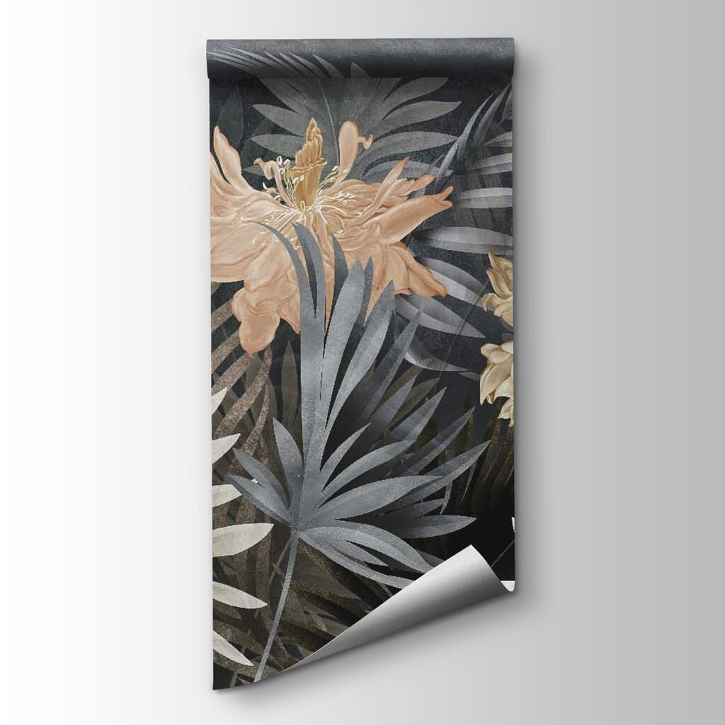 Flowers, ferns on grey — product view