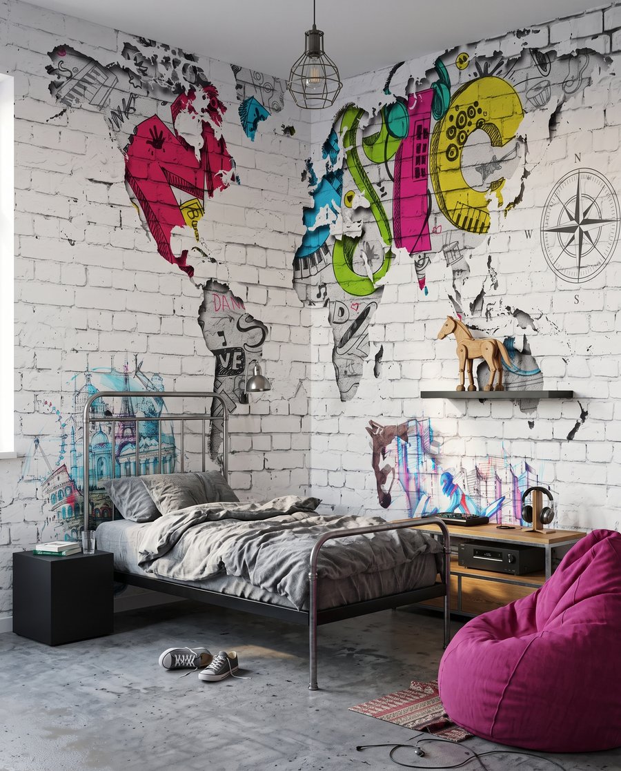 World in Graffiti in an interior